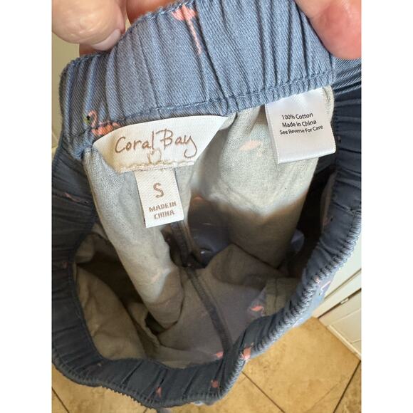 Coral Bay Womens Shorts Sz S Blue Twill Pink Flamingos Drawstring Elastic Waist - Picture 7 of 8